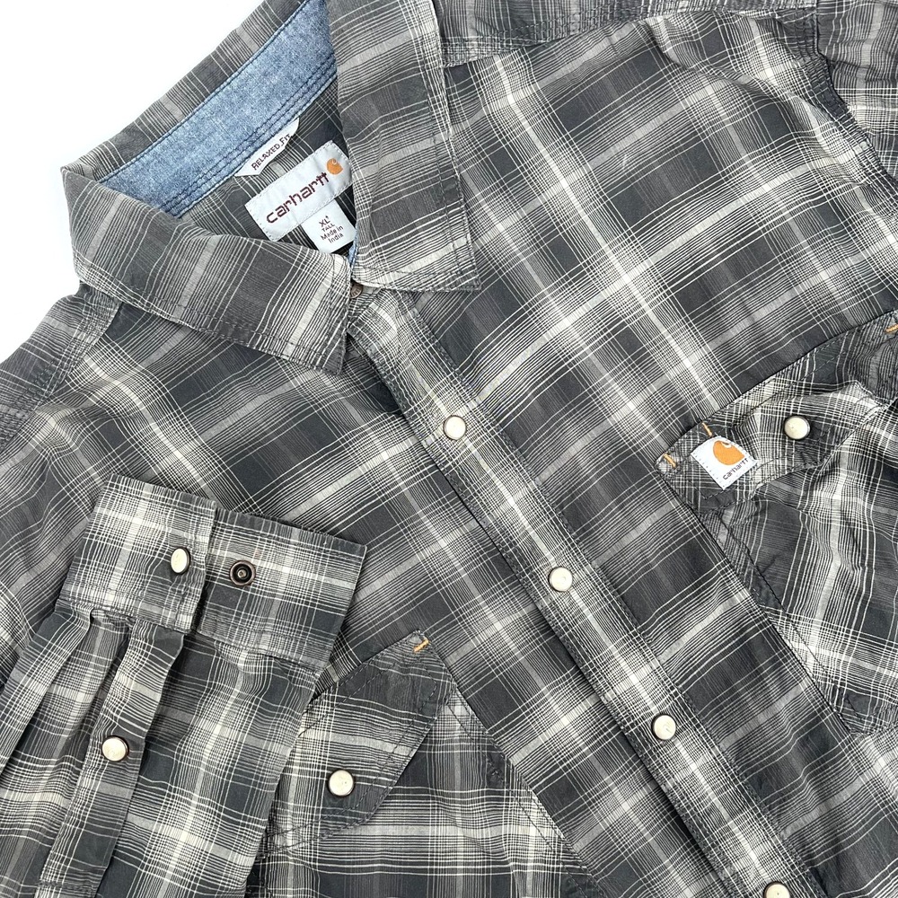 CARHARTT Men's XL Tall Relaxed Fit Rugged Flex Bozeman Pearl Snap Shirt Stretch